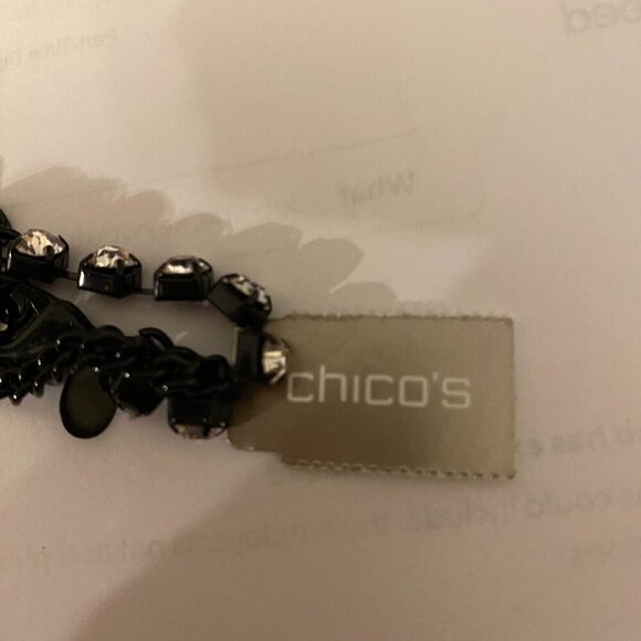 Chicos Multi-strand Black Chain and  Rhinestone Necklace NWT - Picture 5 of 6